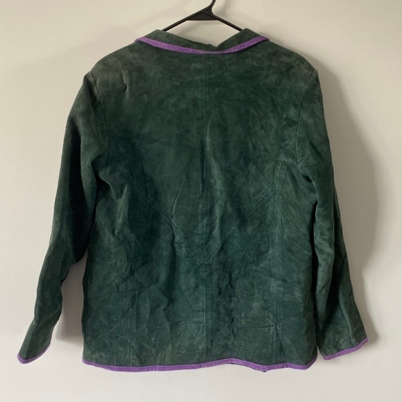 Vintage Linea By Louis Dell’Olio Green Floral Button Suede Leather Jacket Medium - Picture 3 of 8